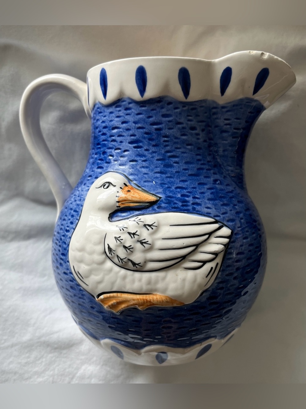 3D Blue DUCK Milk Pitcher 7"  The Decorative Kitchen by Sigma Tastesetter 1983